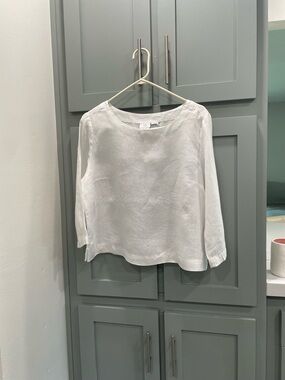 Halston Heritage White Linen Crewneck Top